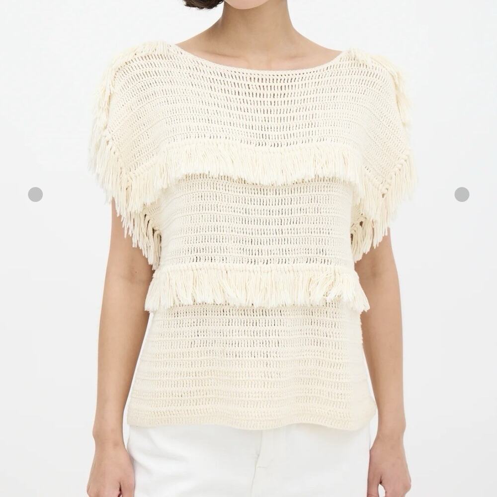 Ulla Johnson Cream Crochet Fringe Top Size S